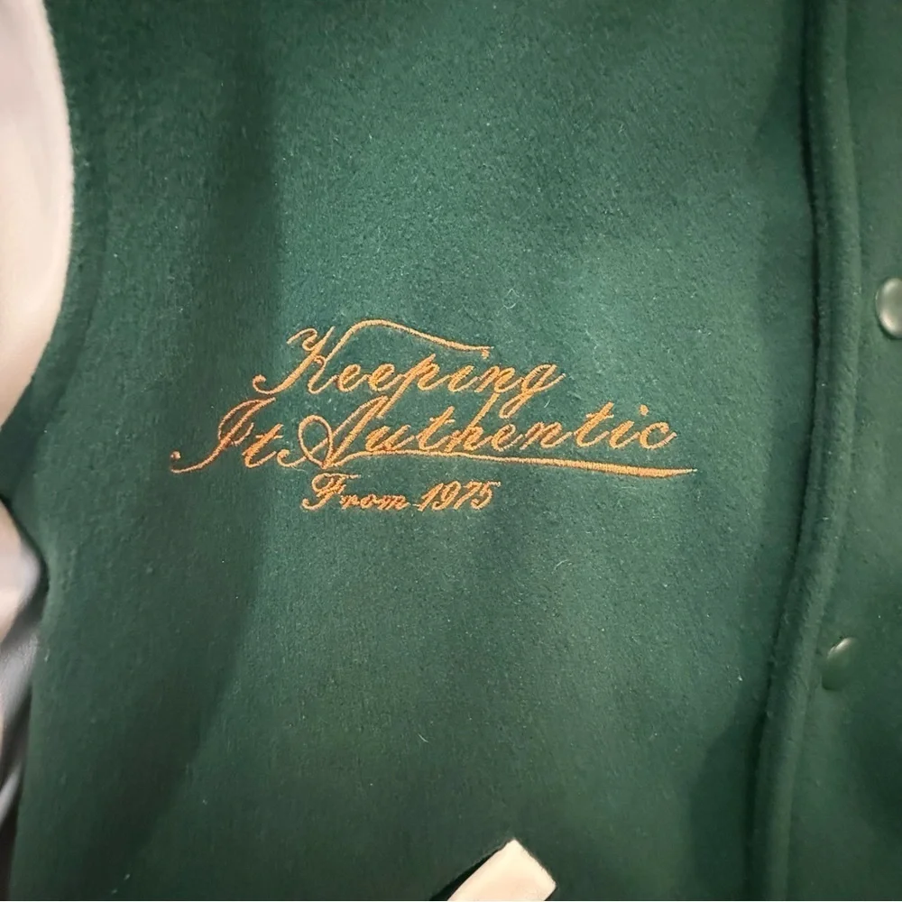 Zara kids Green and White Varsity letterman Jacket boys size 6